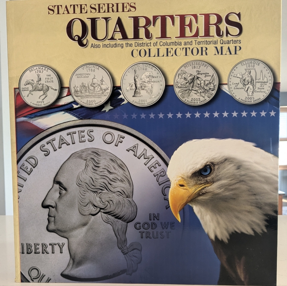 State Quaters Collector Map, States, DC & Territories. Set Of 2 Organizers.